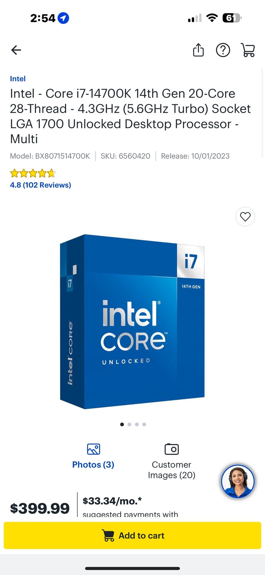 Intel I7 14700k 14th Gen