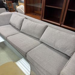 Mitchell Gold & Bob Williams contemporary light gray fabric sectional w/ track arms and plush back cushions - 106” x 103” - Originally: $3800