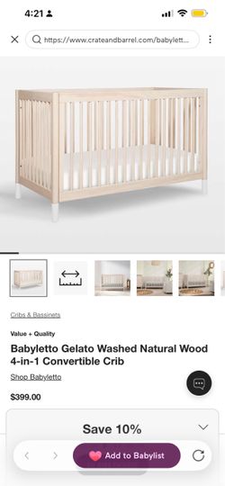 Babyletto Gelato 4-in-1 Convertible Crib /  Breathable 2-Stage Crib Mattress