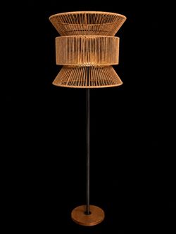 Rattan Woven Floor Lamp with Black Pole