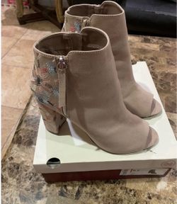 Taupe Suede Peep-Toe Ankle Booties