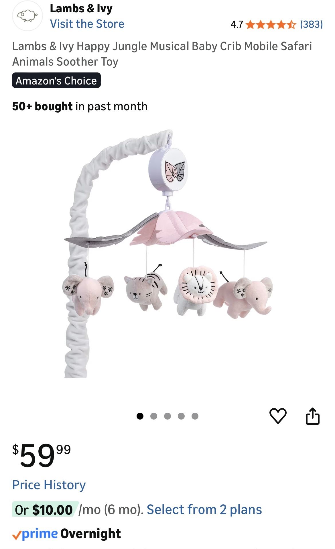 Lambs And Ivy Pink And Grey Animal Crib Mobile!! Super Cute. Barely Used.