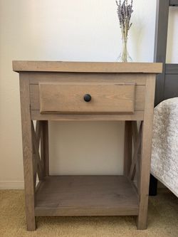 2 Rustic Wood Nightstands with Drawer and X-Frame Sides