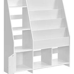 Modern Rounded Edge Wooden Kids Bookshelf with Storage Cabinet, Book Organizer Storage Shelves for Bedrooms, Playrooms, and Nurseries, White
