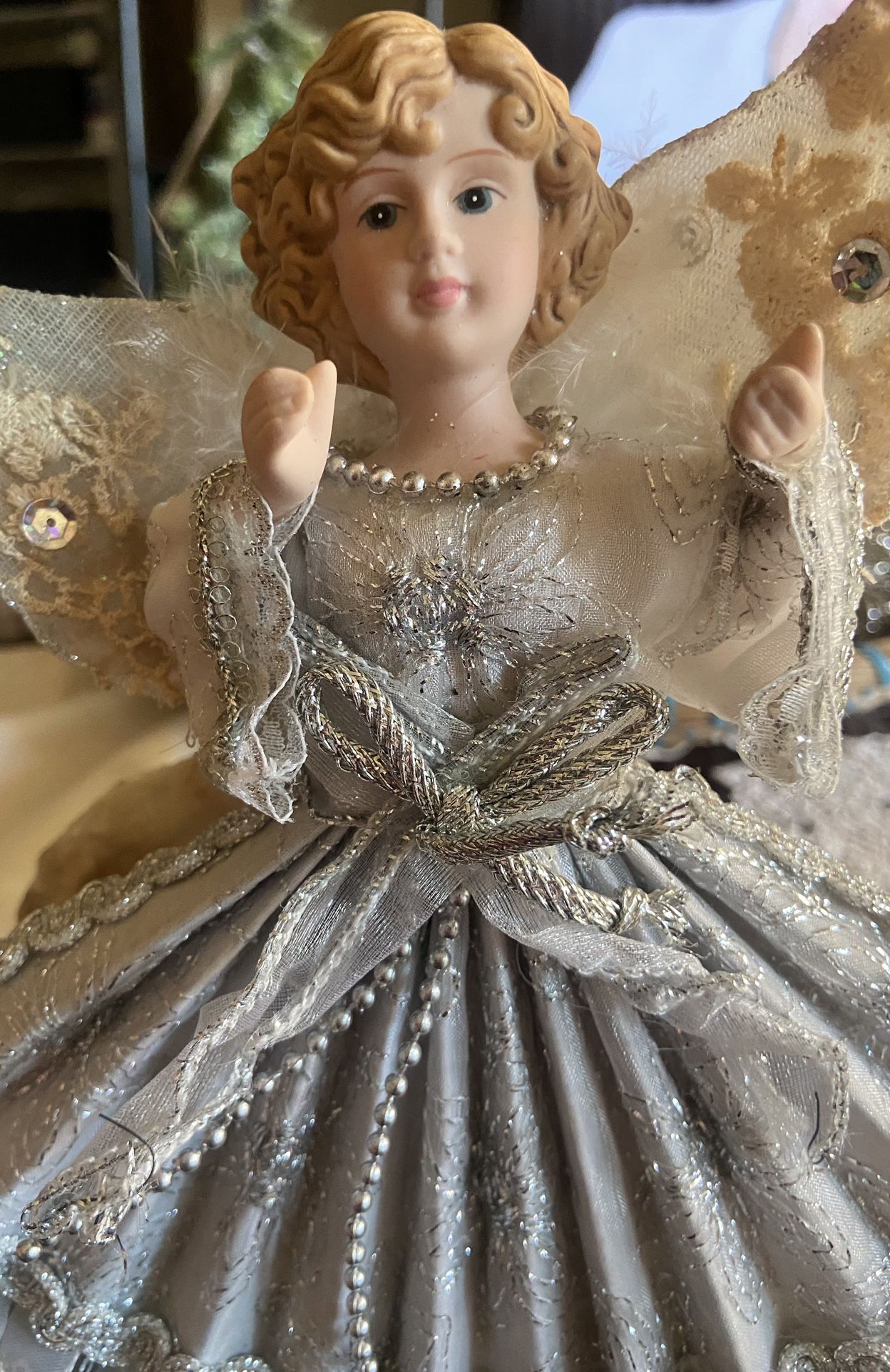 Vintage Last Raw Doll Porcelain Gray Rope Ornament Angel
