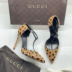 GUCCI Stiletto Heels Leopard Classic Tobacco/Nero Size 37.5 & 7 US