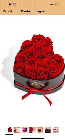 Brand New 16 Preserved Roses in Heart-Shaped Box, Last up 2 Years, Real Forever Flowers