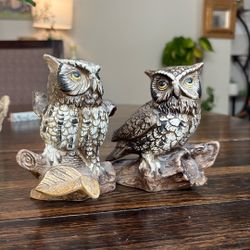 Two Vintage HOMCO Classic Owl Figurines #1114 Set Of 2 Owls Ceramic Porcelain