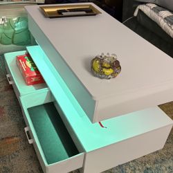 Lift Top Coffee Table with Storage & LED Lights (2 Drawers)