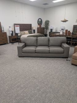 Lombardia Gray Leather Sofa