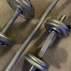 Several Weights With Bar And Hand Held Bars. All One Price 
