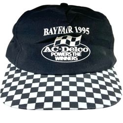 Vintage 1995 Bayfair AC-Delco Snapback Hat Checkered Bill Racing Cap Black