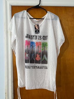 White Sheer Graphic Guitar Print Top