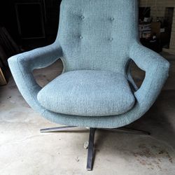 Unusual Blue Swivel MCM Chair