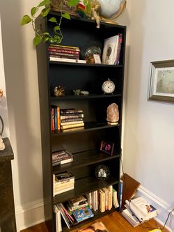 Tall Espresso-colored Wood Bookcase with 5 Shelves, 4 Adjustable (79.5x31.5x11”)