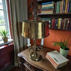 Vintage French Bouillote Horn Brass Lamp 1940s Unique w/Brass Shade 22" 