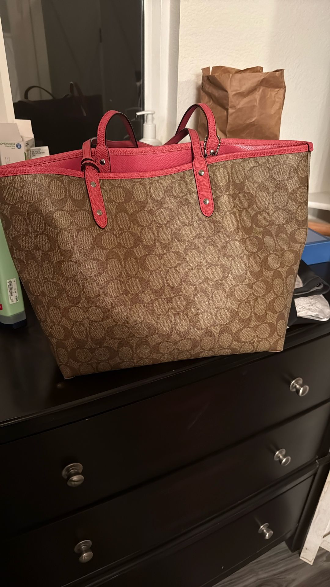 Coach Work Bag Beige And Pink