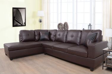 Brown Faux Leather sectional with storage Ottoman