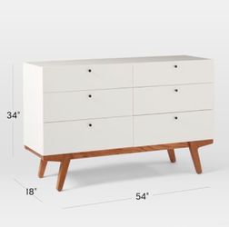WEST ELM - Modern 6 Drawer Dresser, White Lacquer