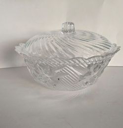 $25 – Vintage-Style Clear Glass Covered Candy / Serving Dish – Floral Design