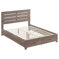 New King Platform Bed Frame With 2 Storage Drawers Box Spring Not Required