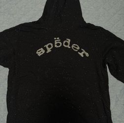 Sp5der Black Hoodie with Rhinestone
