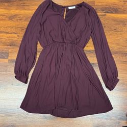 Lush Red Long Sleeve V-Neck Sundress