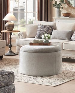 Round Upholstered Storage Ottoman