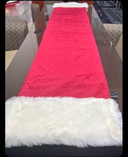 Tahari Home Red Velvet Faux Fur Table Runner – 72” x 14” Christmas Holiday Decor