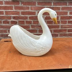 Vintage Blow Mold  White Union Swan Planter Flowers Easter Xmas