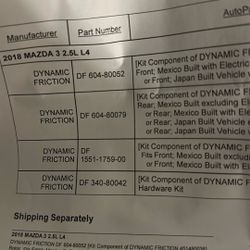 2018 Mazda 3 Hatchback Brake Kit Rotors And Pads 