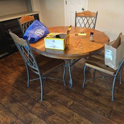 Wood And Wrought Iron Table And Chairs