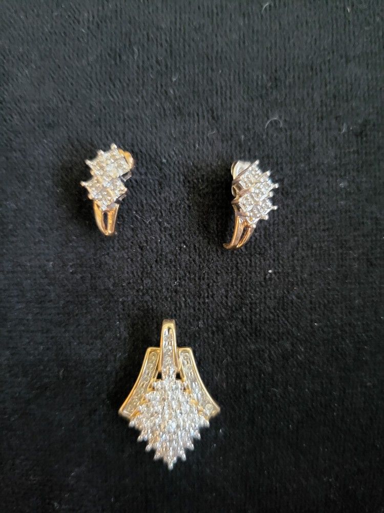 earring set and pendant 14 K Diamond