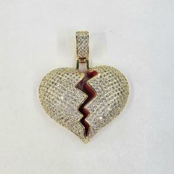 Pendant Heart Broken  Gold Plated With CZ
