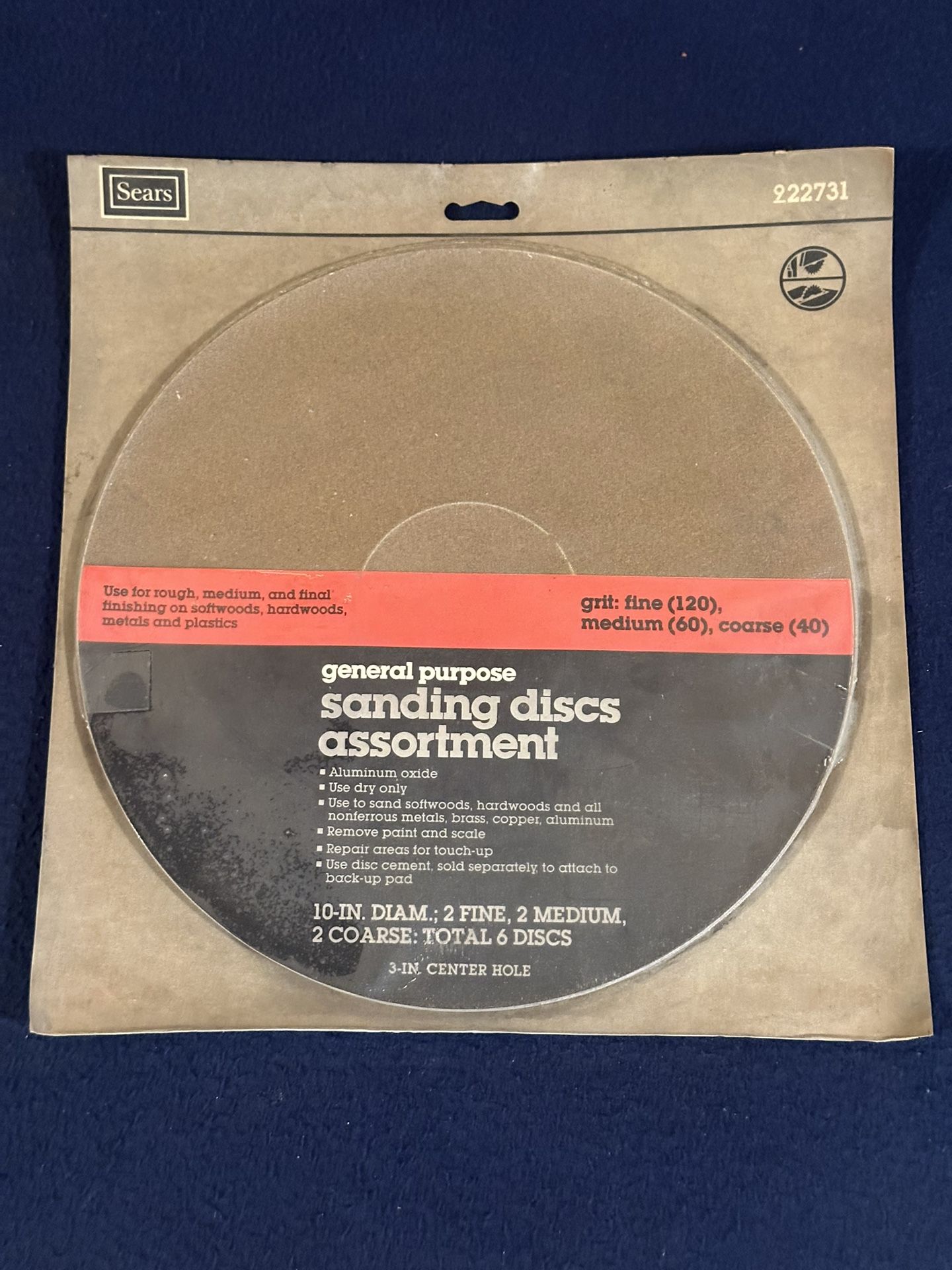 NEW Sears General Purpose Sanding Discs Assortment - 10” Diameter; 2 Fine, 2 Medium & 2 Course