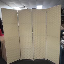 4 Panels Room Divider Bamboo Ivory Color