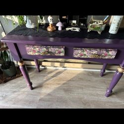 Hand Painted Purple Floral Table