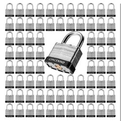 Padlock with Key，CINCINNO 1-9/16" Wide Laminated Steel Locks with Keys, Multiple Padlocks with Same Key for Gates, Fences, Sheds, Garages，72 Pack Shor