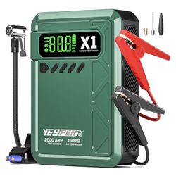 Jump Starter with Air Compressor [NEW] 2000A 150PSI Battery Jumper Starter Portable(8L Gas/6L Diesel), 12V Car Jump Pack Battery Charger Jump Box with