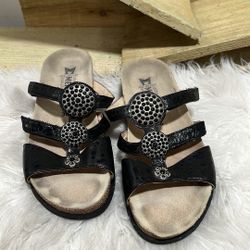 Mephisto Black Balea Leather Embellished Stud Jeweled Sandal Slip On Shoe 36 6