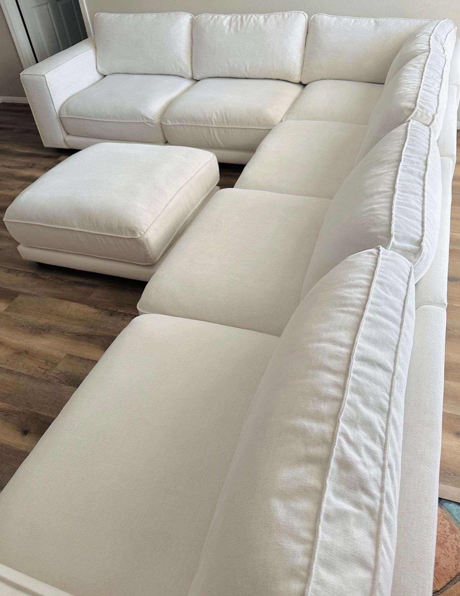 Modular Down Feather 7 Piece Sectional & Ottoman, Nomad Snow (Off White) Crypton Performance Fabric