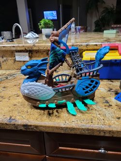 2010 Fisher Price Imaginext Dragon Sea Serpent Pirate Ship Blue Boat Toy