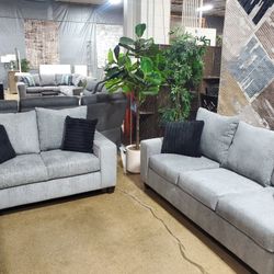 Beautiful Fafric Gray Sofa With Loveseat (New)