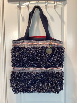 Catori Sun & Sand Blue Fabric Shag Tote Bag 15”W x 17”L(25”L including handles) great condition