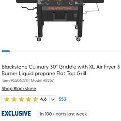 Blackstone Culinary 30" Griddle with XL Air Fryer 3 -Burner Liquid propane Flat Top Grill