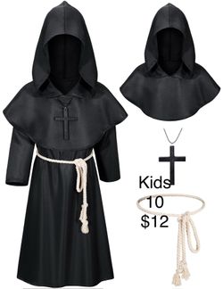 Kids Monk Renaissance Priest Cloak Costume Black