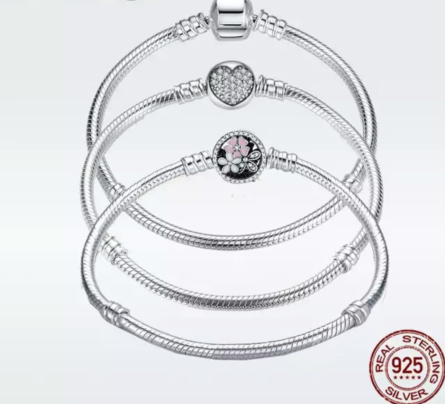 Luxury 100% 925 Sterling Silver Charm Bracelet