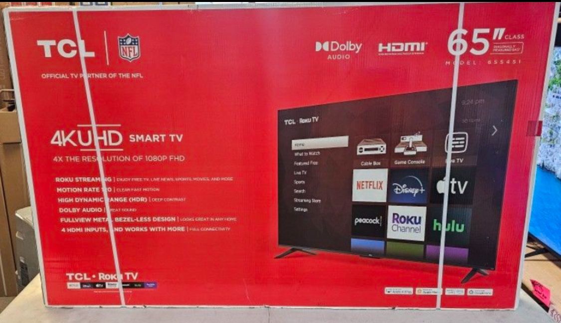 65 TV TCL smart 4K HDTV $55 down on financing free delivery six month warranty