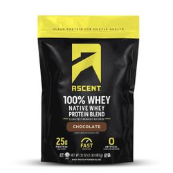 Ascent 100% Whey Protein Powder - Post Workout Whey Protein Isolate, Zero Artificial Flavors & Sweeteners, Gluten Free, 5.5g BCAA, 2.6g Leucine, Essen