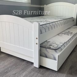 Twin Twin White Trundle Bed With Ortho Mattress Included 